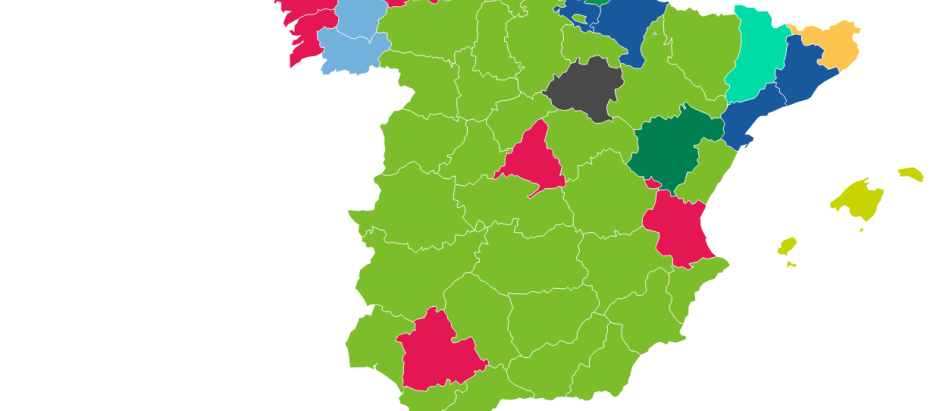Mapa de la tercera fuerza en las elecciones generales en España