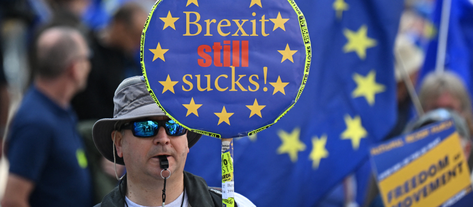 Un manifestante anti Brexit en la Londres