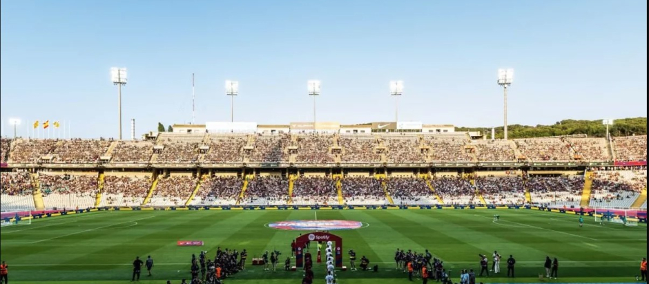 Aspecto del Estadio Olímpico de Montjuic en un partido de esta temporada