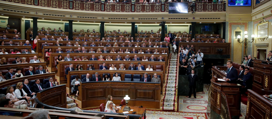 Vista general del Congreso, durante la intervención de Feijóo