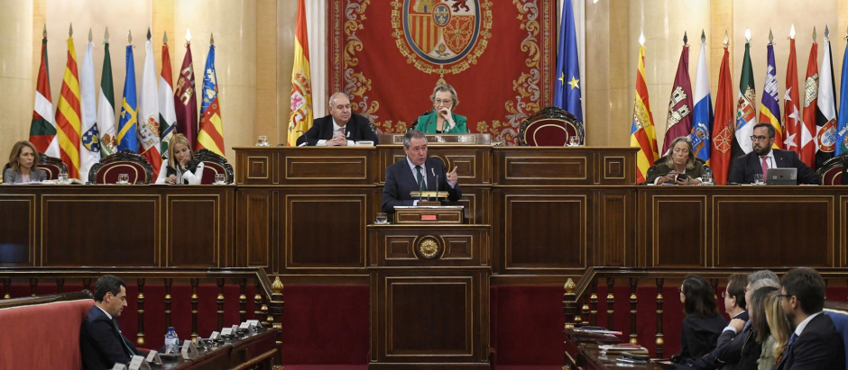 El secretario general del PSOE andaluz, Juan Espadas, durante su intervención ayer en el Senado