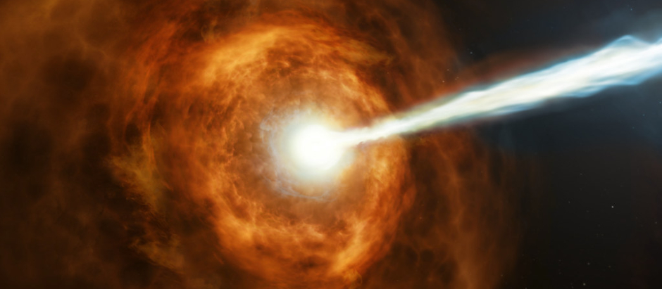 Ilustración de una explosión de rayos gamma