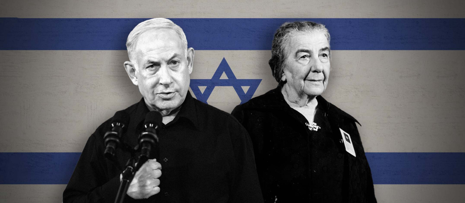 Benjamin Netanyahu, y la ex primer ministra israelí Golda Meir