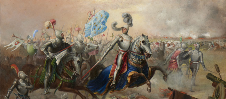 Escena de la batalla de Alcazarquivir, pintura romántica, c. XIX