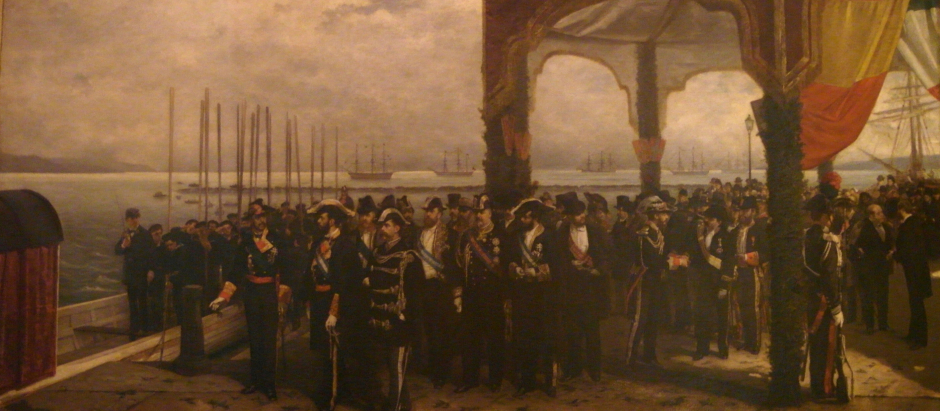 Embarque del rey Amadeo en el puerto de La Spezia, Italia en 1870, obra de Luis Álvarez Catalá