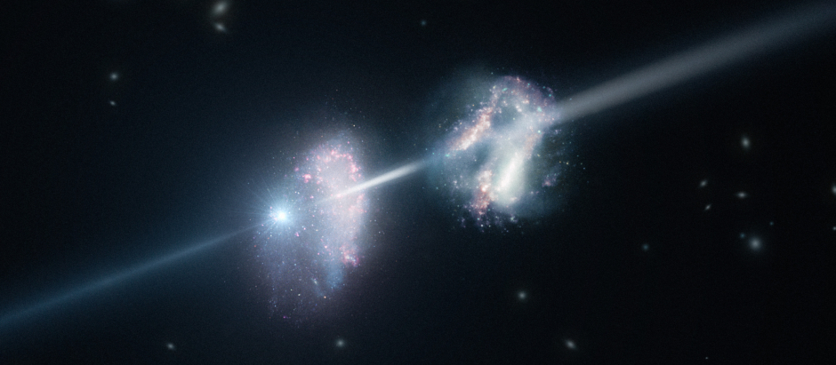 Ilustración artística de dos galaxias en el universo temprano