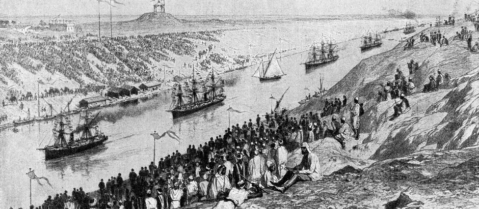 Grabado de la inauguración del Canal de Suez en 1869