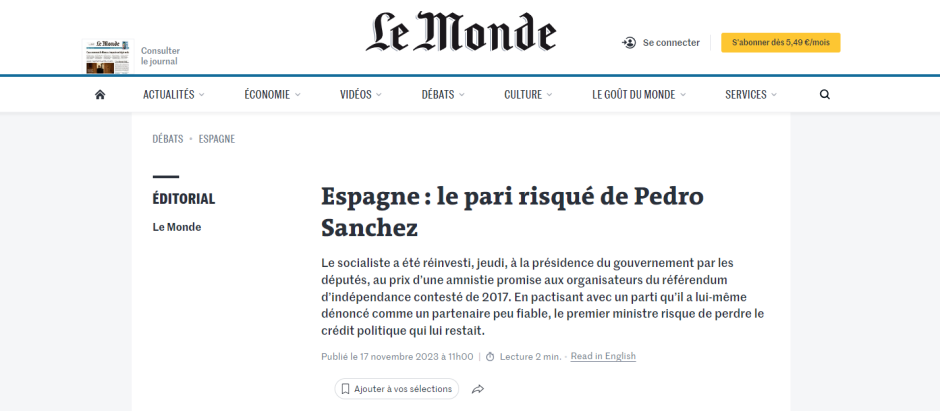 Editorial del diario francés 'Le Monde''Le Monde'