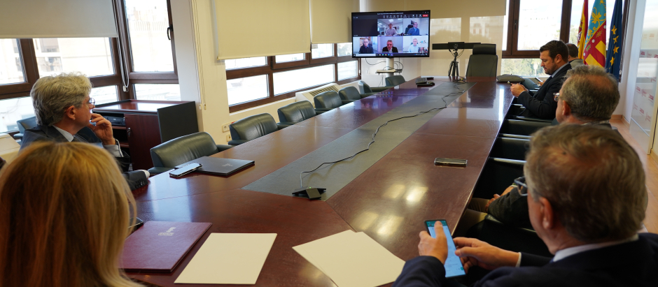 Imagen de la reunión telemática entre la Generalitat Valenciana y los responsables de ThyssenKrupp en Alemania