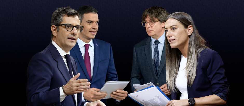 Pedro Sánchez, Félix Bolaños, Carles Puigdemont y Miriam Nogueras escenifican una negociación opaca