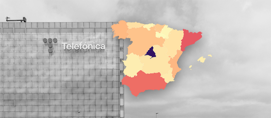 Mapa de las comunidades autónomas más afectadas por el ERE en Telefónica