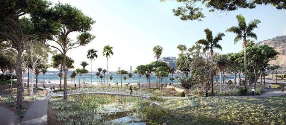 Recreación del aspecto que tendrá la playa de la Almadraba de Alicante