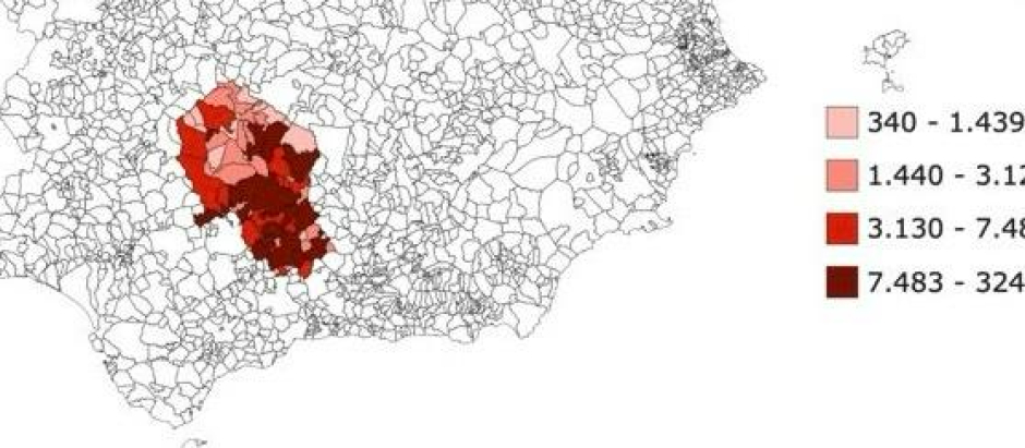 Mapa de población de la provincia de Córdoba