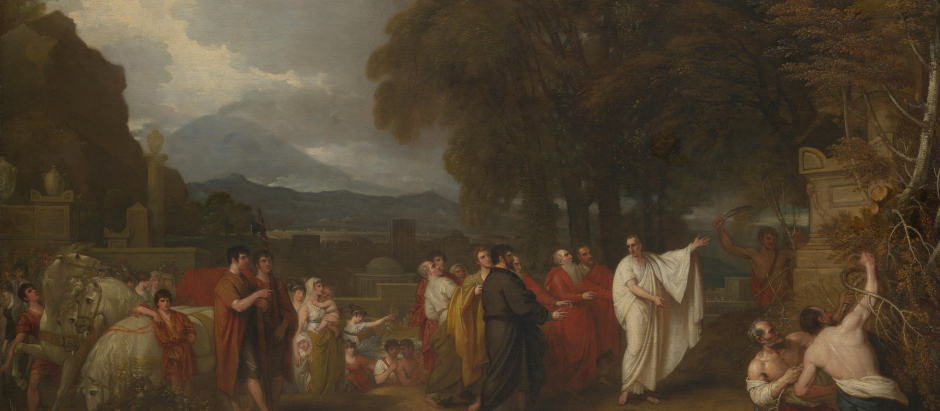 Cicerón y los magistrados descubriendo la tumba de Arquímedes en Siracusa, de Benjamin West (1797)