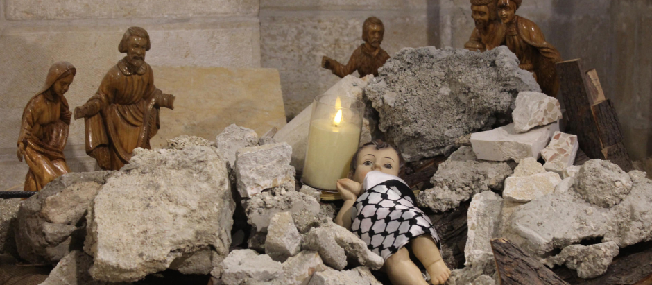 El nacimiento montado esta Navidad en una iglesia de Belén, en Cisjordania