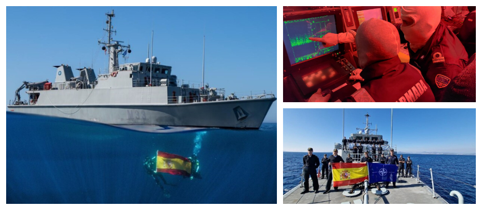 El cazaminas Tambre efectúa ejercicios de buceo, control de cables submarinos de fibra y minas