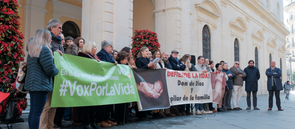 La portavoz de Vox en el Ayuntamiento de Sevilla lee un manifiesto a favor de la vida a las puertas del Consistorio