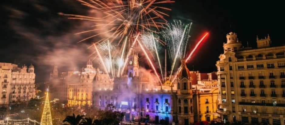 Espectáculo pirotécnico de Año Nuevo en Valencia, el año pasado