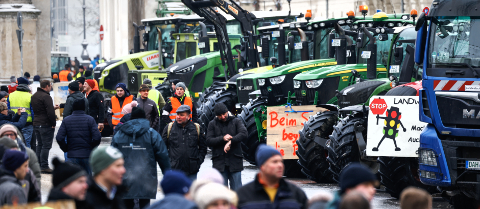 Protestas de los agricultores alemanes en Múnich, sur de Alemania