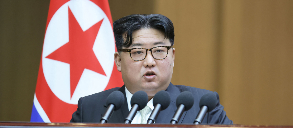 Kim Jong Un durante su discurso ante la Asamblea Suprema del Pueblo