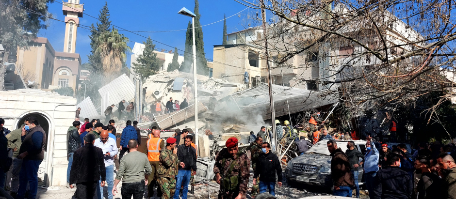 Edificio destruido en Damasco tras el ataque aéreo de Israel
