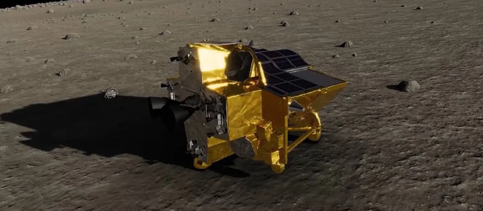 Renderización de la sonda SLIM en la Luna