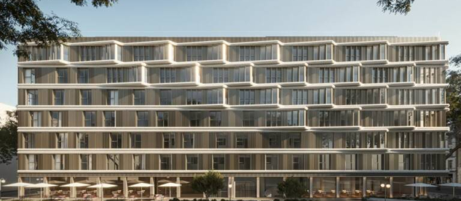 Apariencia que tendrá el futuro hotel que se construirá junto a la playa de la Malvarrosa, en Valencia