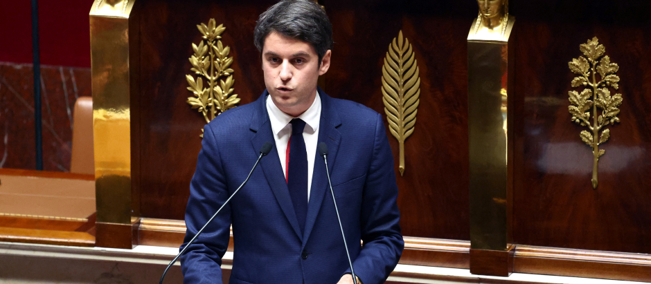 El primer ministro francés Gabriel Attal en su intervención en la Asamblea Nacional