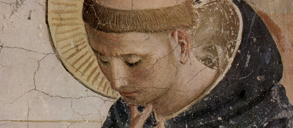 Domingo de Guzmán tonsurado a la romana, en una pintura de Fra Angelico (siglo xv)