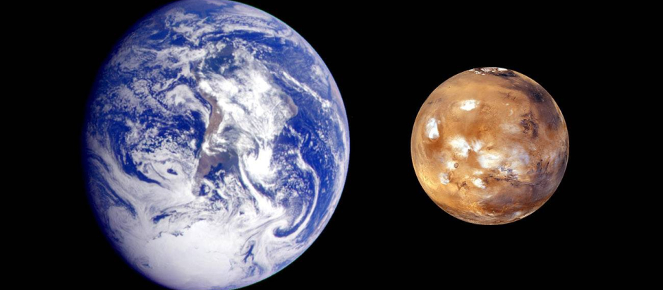 La Tierra y Marte, con sus respectivos tamaños