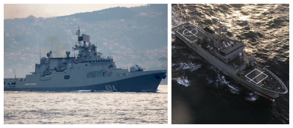 La temible fragata rusa Admiral Grigorovich y el patrullero español Centinela, que la ha monitorizado en el Mediterráneo