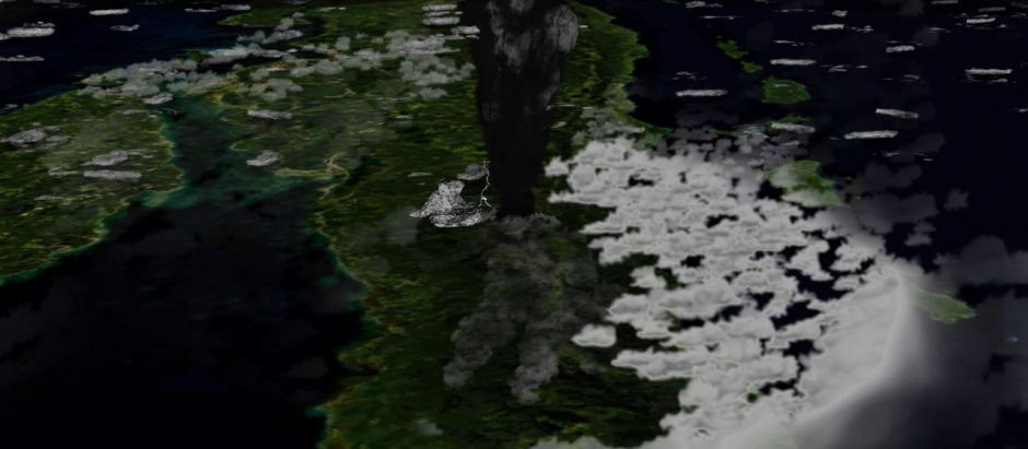 Imagen de cómo se habría visto la erupción del Toba desde el espacio