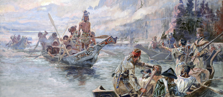 Lewis y Clark en el Bajo Columbia. Pintura de Charles Russell