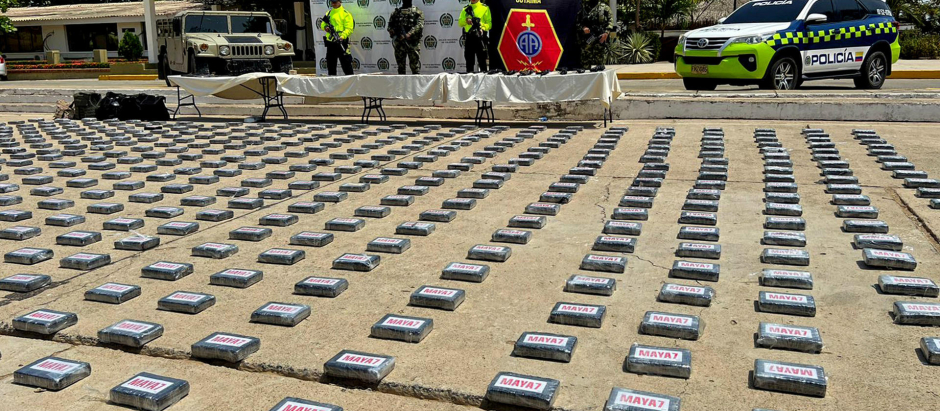 Cargamento de 1.146 kilos de cocaína incautada en Uribia, en La Guajira (Colombia)