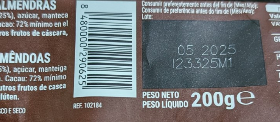 Etiqueta del chocolate afectado