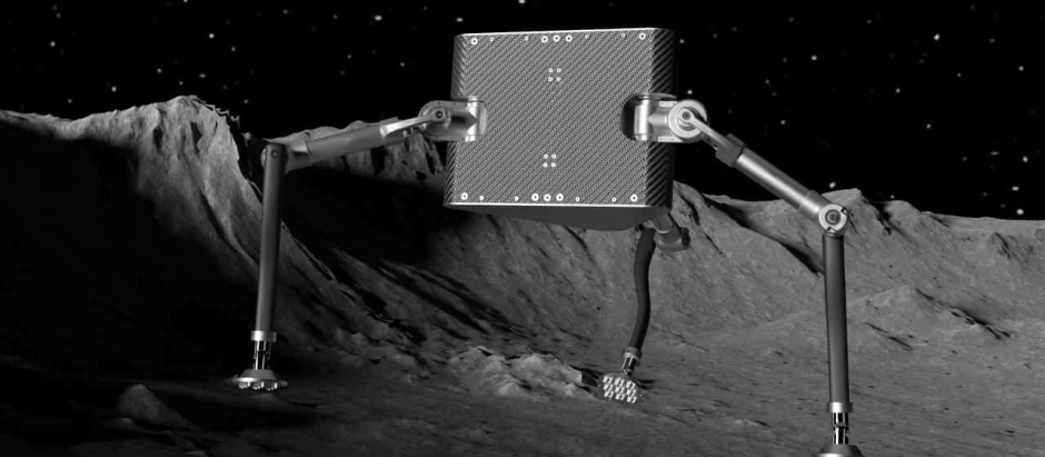 Recreación del robot SpaceHopper saltando sobre un asteroide