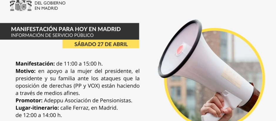 Así ha anunciado la Delegación del Gobierno en Madrid la protesta de Ferraz