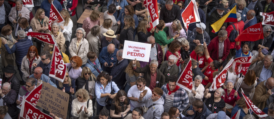 Manifestación de apoyo a Pedro Sánchez este domingo en Valencia