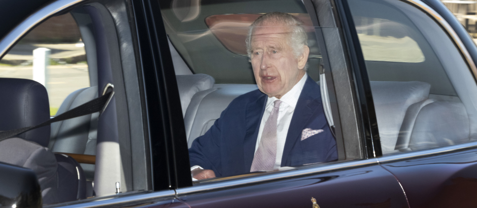 King Charles III is driven from Windsor Castle in Berkshire.