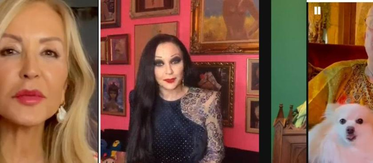 Carmen Lomana, Alaska y Rappel, de izquierda a derecha, son algunos de los famosos que mandan saludos a través de una app.
