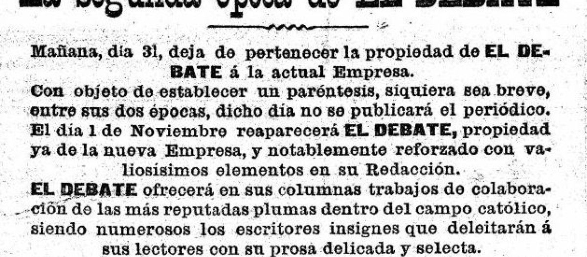 Anuncio de la venta de El Debate en las páginas del periódico
