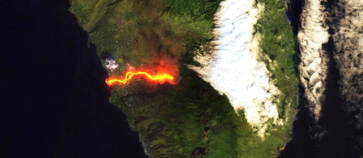 Vista satélite del volcán de La Palma
