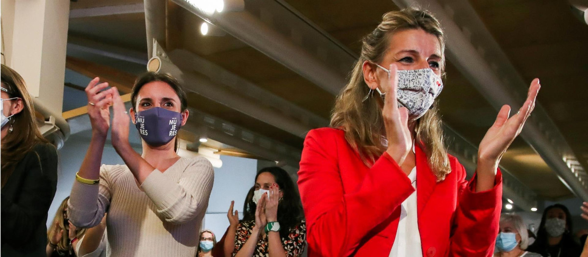 La ministra de Igualdad, Irene Montero y la de Trabajo, Yolanda Díaz.