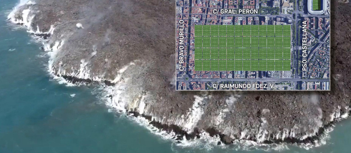 El delta de La Palma y el estadio del Real Madrid