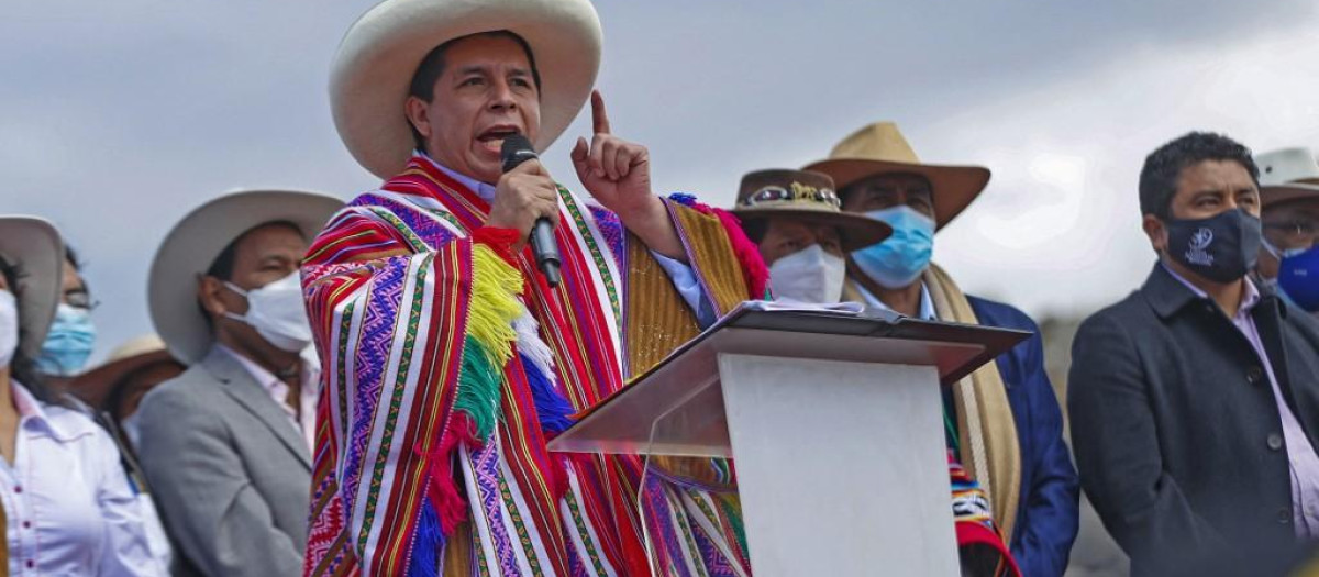 El presidente de Perú, Pedro Castillo, en un mitin.