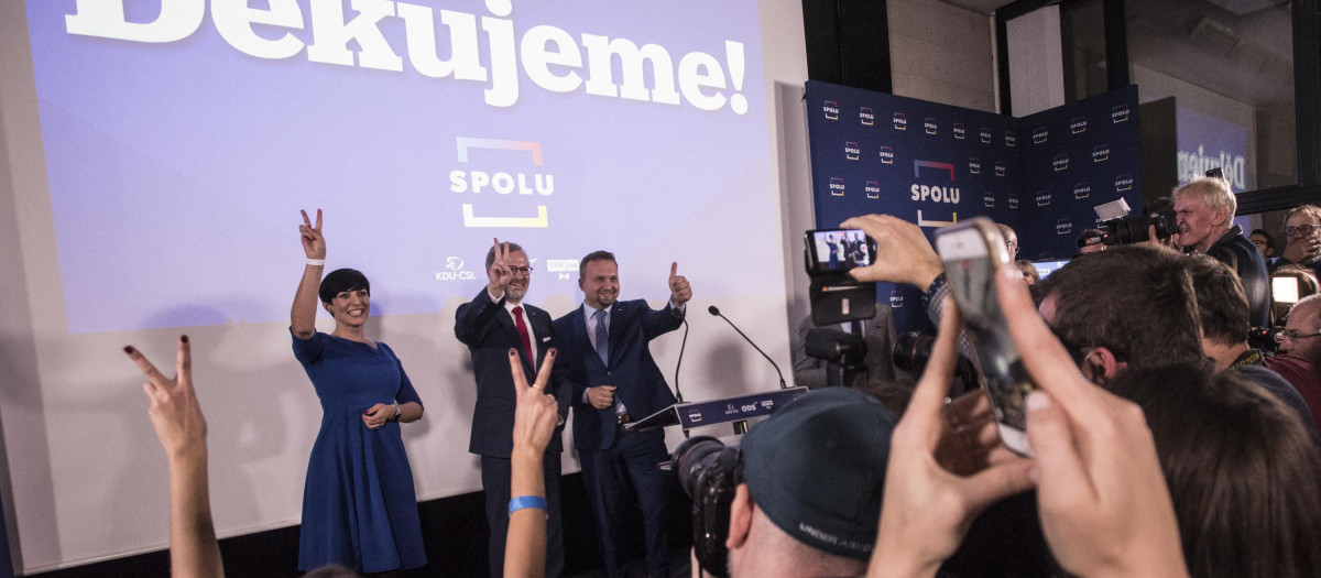Celebración de los líderes de la alianza opositora 'SPOLU' Praga