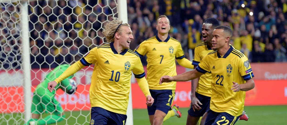 Celebración de un gol por parte de la selección de Suecia frente a Grecia