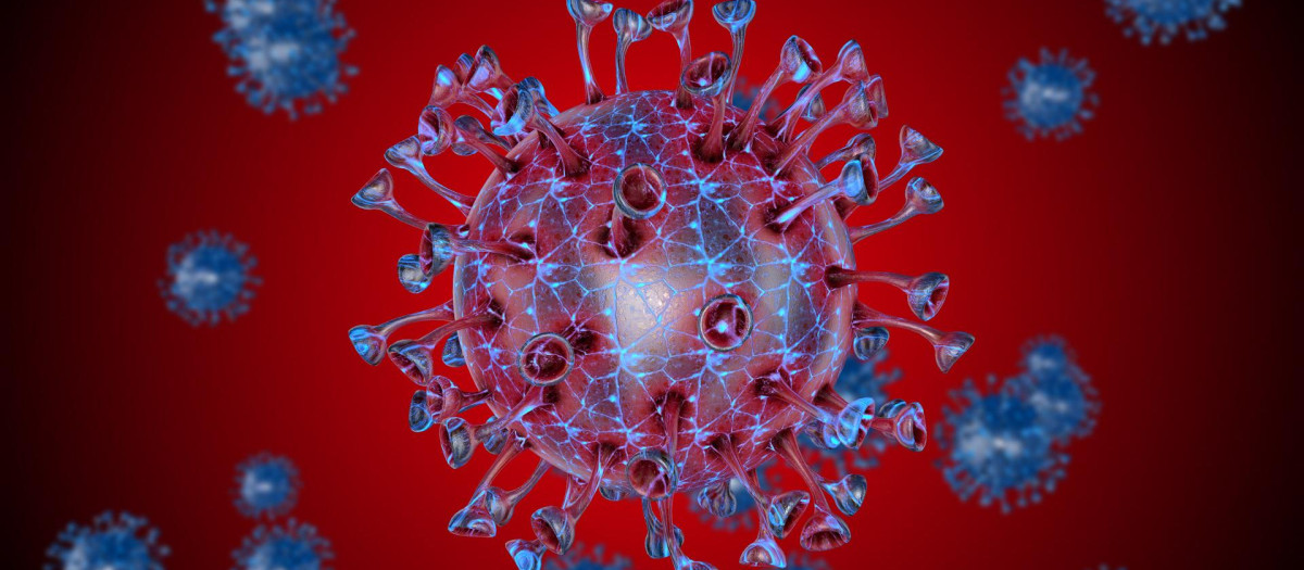 Célula del virus en  aumento. Ilustración 3D
