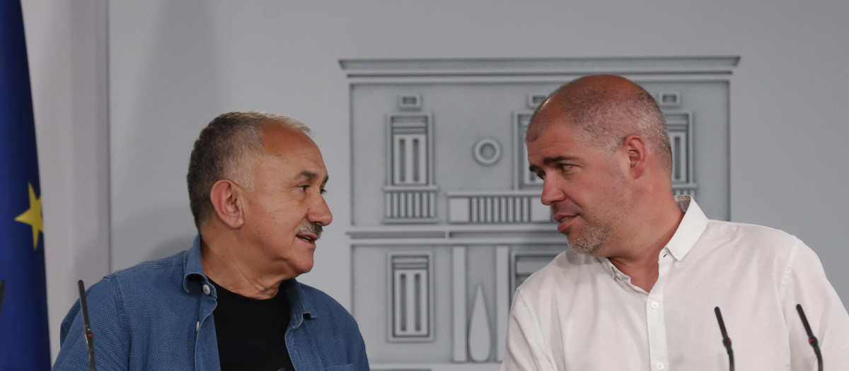 Los líderes sindicales de UGT, Pepe Álvarez, y de CCOO, Unai Sordo