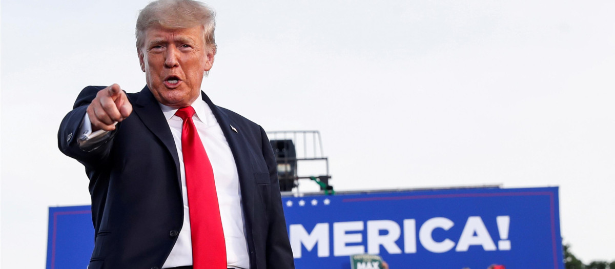 Former U.S. President Donald Trump during his first post-presidency campaign rally at the Lorain County Fairgrounds in Wellington, Ohio, U.S., June 26, 2021.